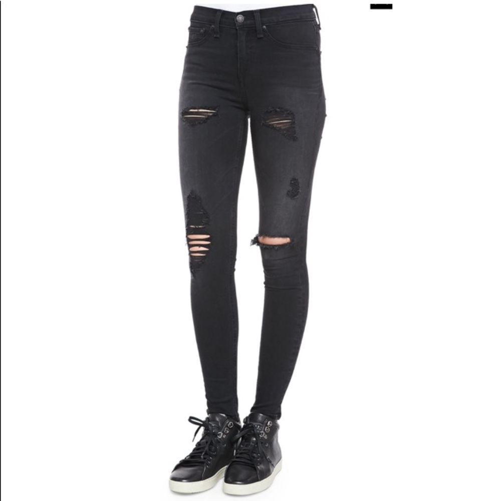 Rag & Bone High-Rise Distressed Legging Jeans
